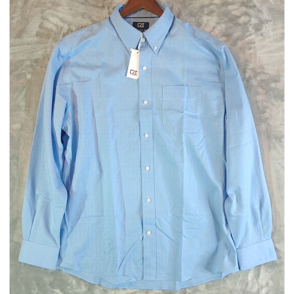 Cutter & Buck Epic Easy Care Nailshead Shirt Mens Large L NWT Blue Dress MCW0171